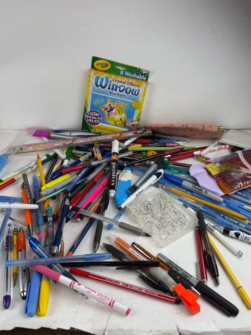 Huge Office & School Stationery Lot: Crayola Window Markers, Pens, Rulers & Pins